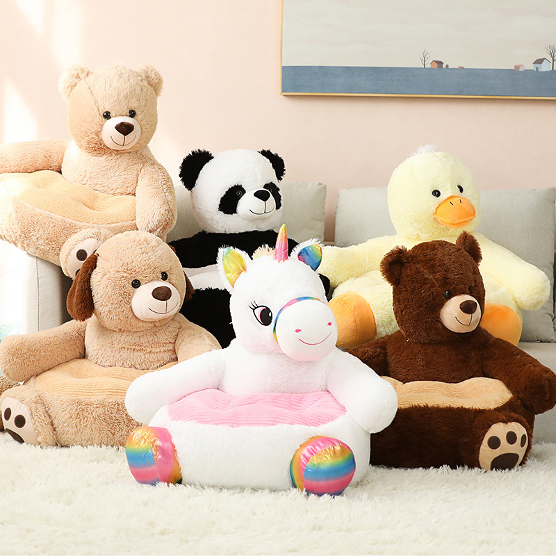 Kids Cute Animal Shape Soft Seats Baby Sofa Plush Skin Cushion Not Stuffed Baby Sofa Teady Bear Bed