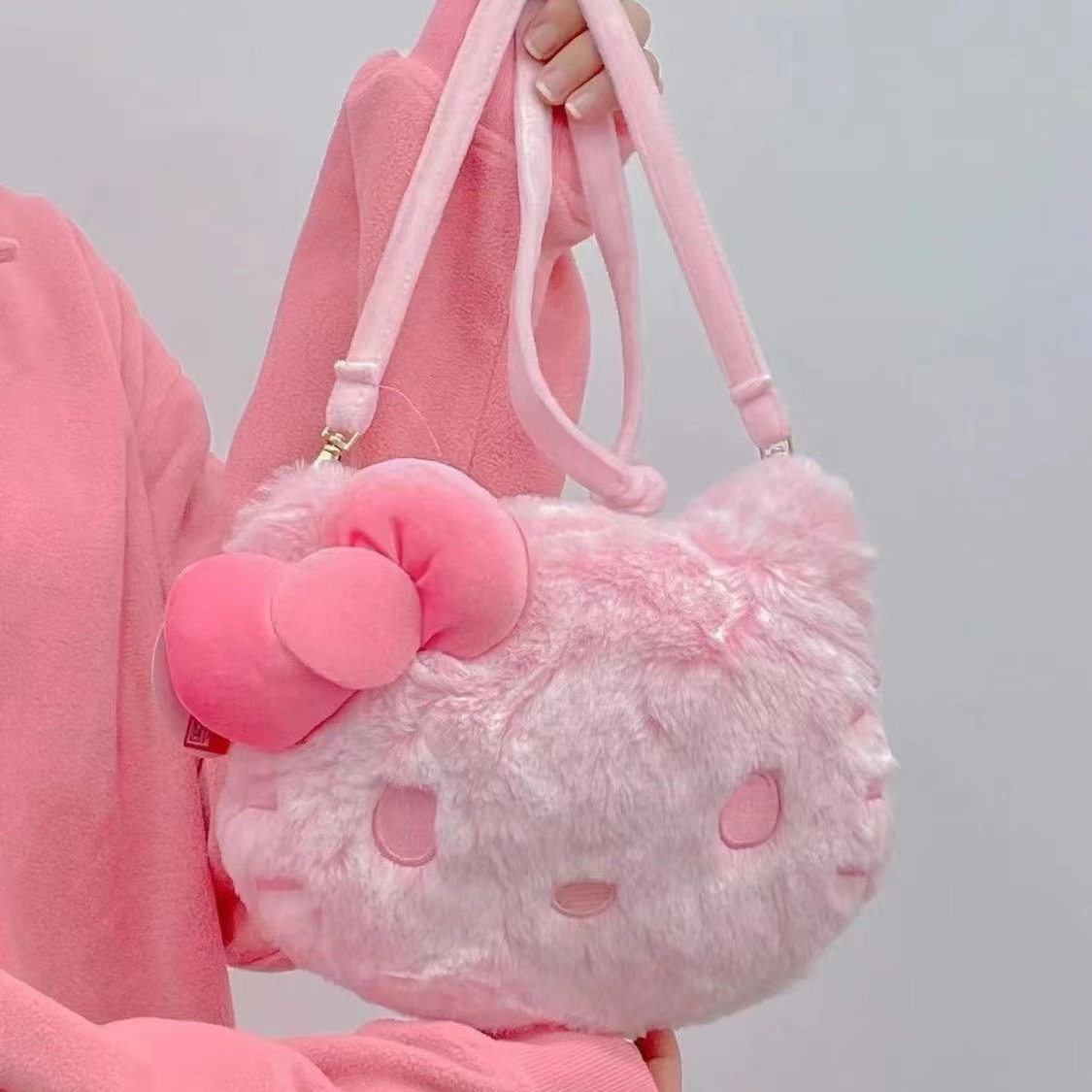 Cute Pink Plush Bag Toy Kitty Plush Backpack Cats Doll Hello KT Stuffed Shoulder Bag Handbag