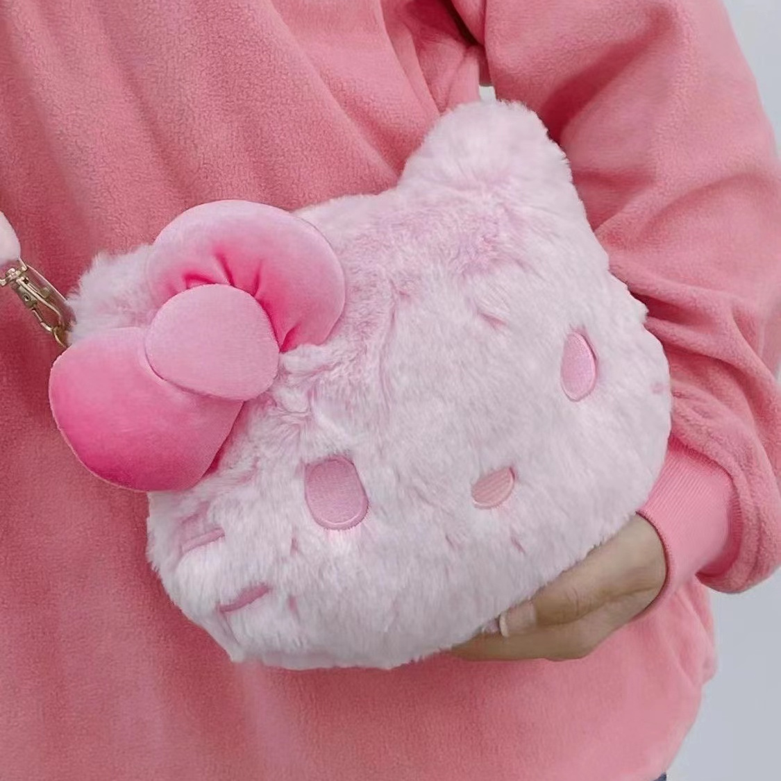 Cute Pink Plush Bag Toy Kitty Plush Backpack Cats Doll Hello KT Stuffed Shoulder Bag Handbag