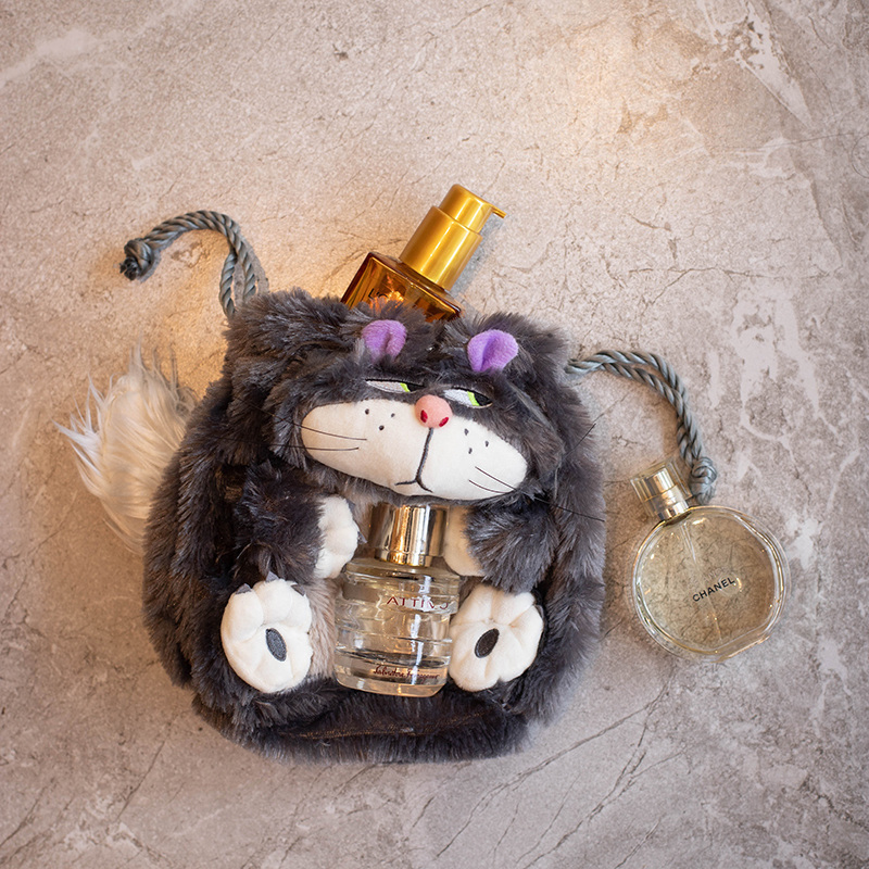 Hot Sale Cute Cat Portable Drawstring Pocket Plush Toy Doll Cartoon Anime Cosmetic Storage Bags