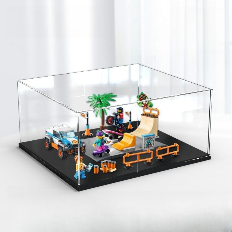 Acrylic Display Case Collectibles Showcase Clear Dustproof Protection Organizer for Display Box Cube with Black Base