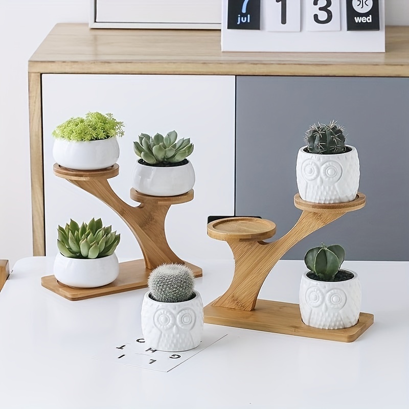 Bamboo Plant Stand ,3 Tiers Small  Indoor Succulent Window Plant Stand - Small Wood Table Top Plant Holder