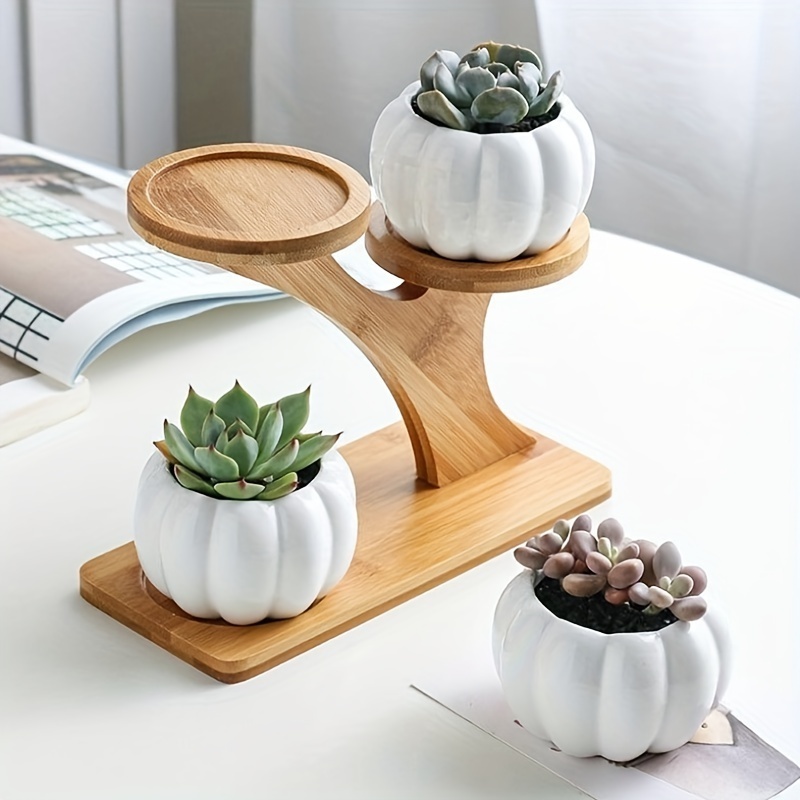 Bamboo Plant Stand ,3 Tiers Small  Indoor Succulent Window Plant Stand - Small Wood Table Top Plant Holder