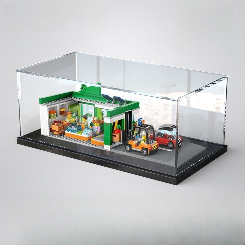 Acrylic Display Case with Lid, 6 Inch Acrylic Cube Box with Black Disaply Stand