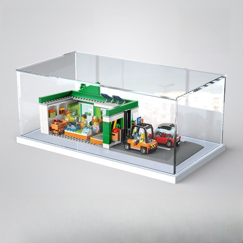 Acrylic Display Case with Lid, 6 Inch Acrylic Cube Box with Black Disaply Stand