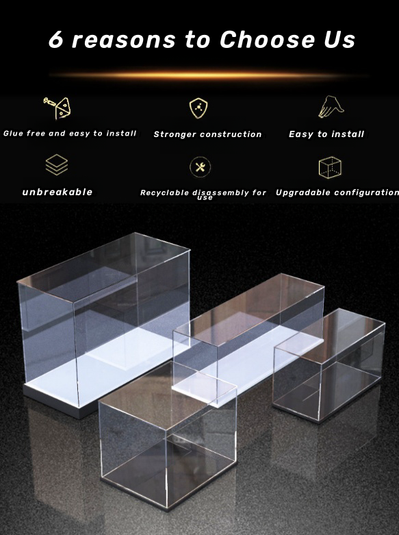 Acrylic Display Case Collectibles Showcase Clear Dustproof Protection Organizer for Display Box Cube with Black Base