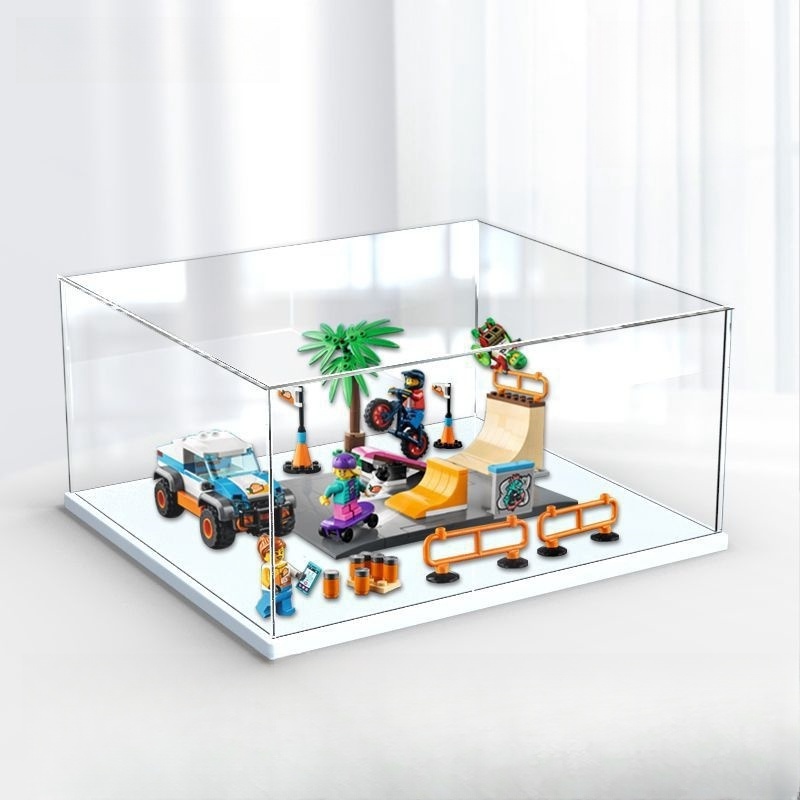 Acrylic Display Case Collectibles Showcase Clear Dustproof Protection Organizer for Display Box Cube with Black Base