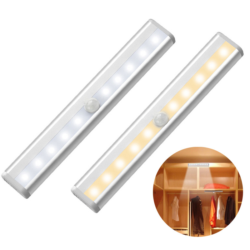 Wireless Led Security Indoor Pir Motion Sensor Closet Night Light 10LED 4AAA battery operated led lights for cabinet