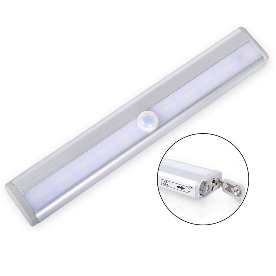 Wireless Led Security Indoor Pir Motion Sensor Closet Night Light 10LED 4AAA battery operated led lights for cabinet