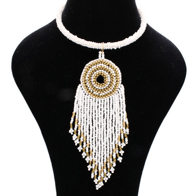 2022 African Seed Bead Jewelry Bohemian Long Tassel Statement Beaded Necklace  Nigerian Wedding Jewelry