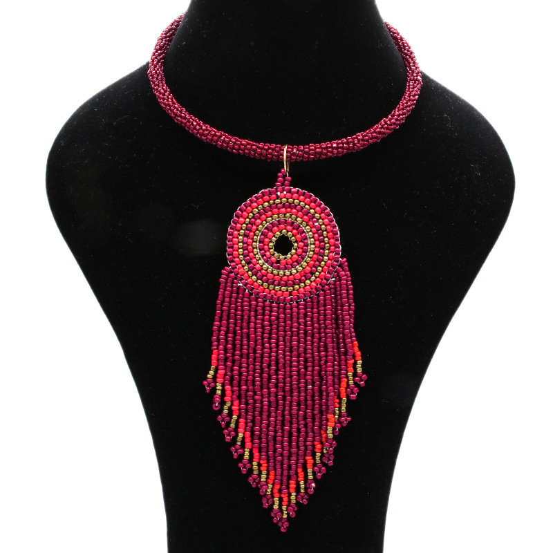 2022 African Seed Bead Jewelry Bohemian Long Tassel Statement Beaded Necklace  Nigerian Wedding Jewelry