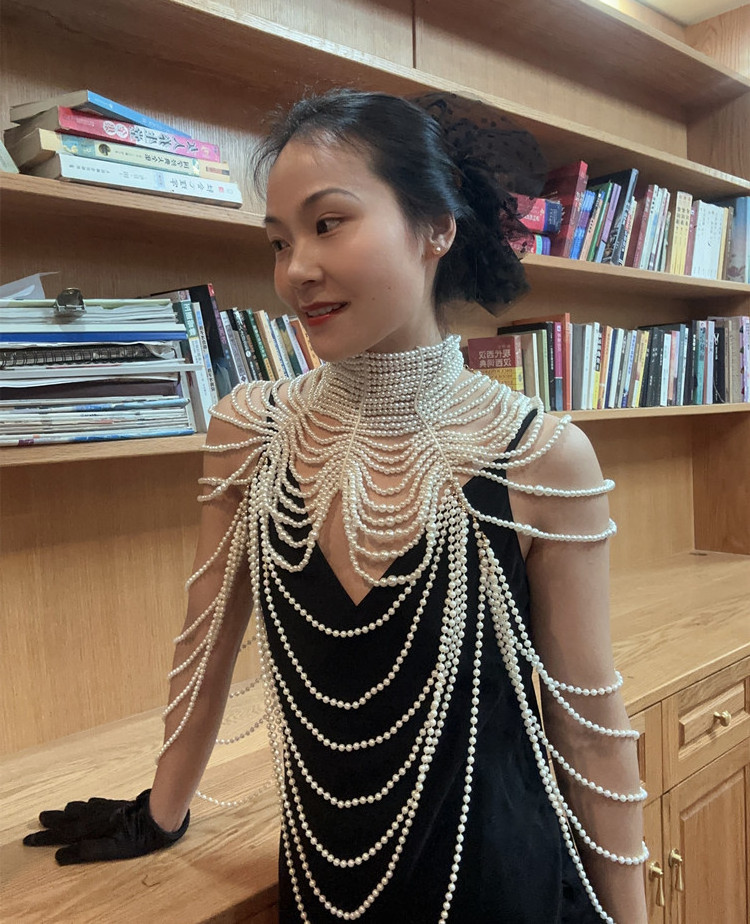 Elegant Body Jewelry Sexy Necklace Chest Chain simulated pearl Skirt Thong Chain Bra Bikini Chest-wrapped Chain