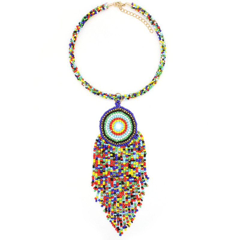 2022 African Seed Bead Jewelry Bohemian Long Tassel Statement Beaded Necklace  Nigerian Wedding Jewelry