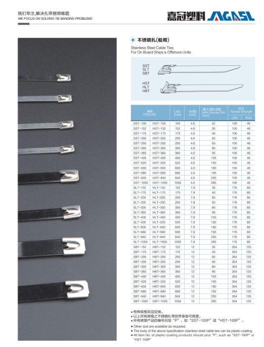 Custom Various SS201/ss304 /ss316 Non-slip Heat Resistant  Anti-corrosion wear-resistant Self-locking Stainless Steel Cable Tie