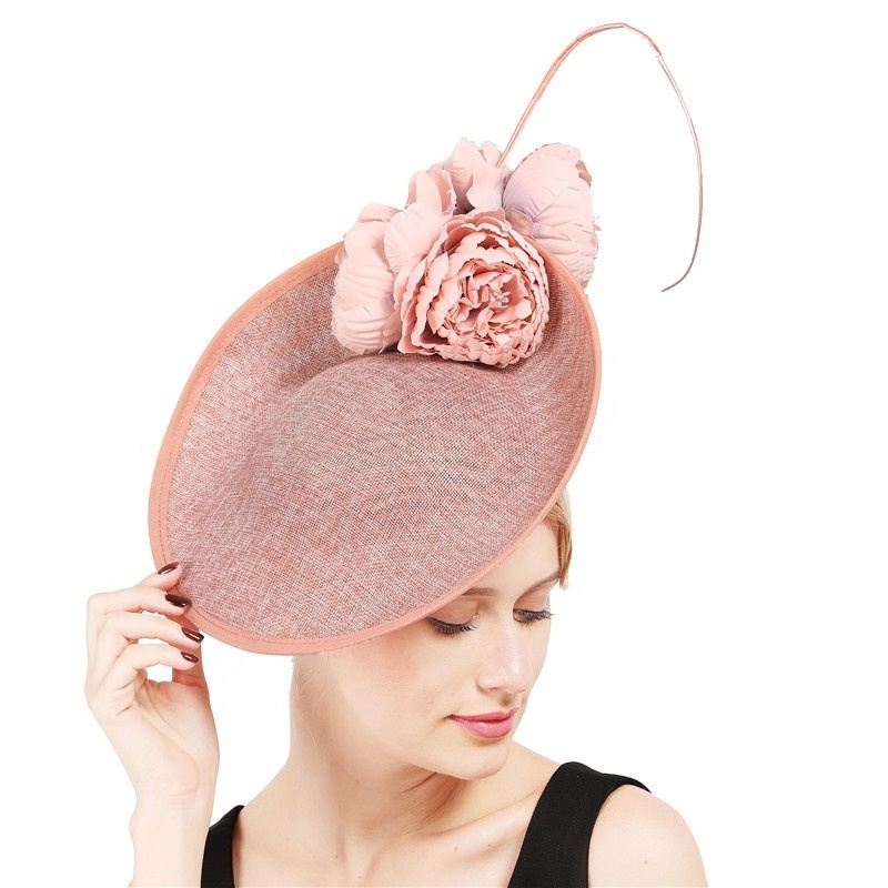 30CM Sinamay Kentucky Derby Church Hat with Artificial Flowers Celebrity  Cocktail Tea Party Fascinator Headwear