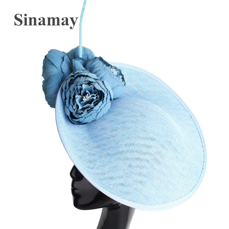 30CM Sinamay Kentucky Derby Church Hat with Artificial Flowers Celebrity  Cocktail Tea Party Fascinator Headwear