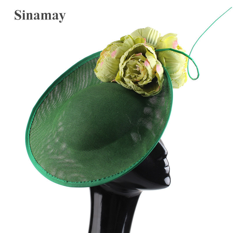 30CM Sinamay Kentucky Derby Church Hat with Artificial Flowers Celebrity  Cocktail Tea Party Fascinator Headwear