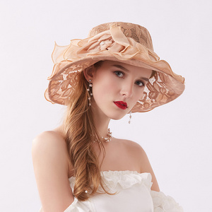 Fashionable Mesh Lace Flower Sun Hat For Women Outdoor Foldable Large Brimmed Church Hat