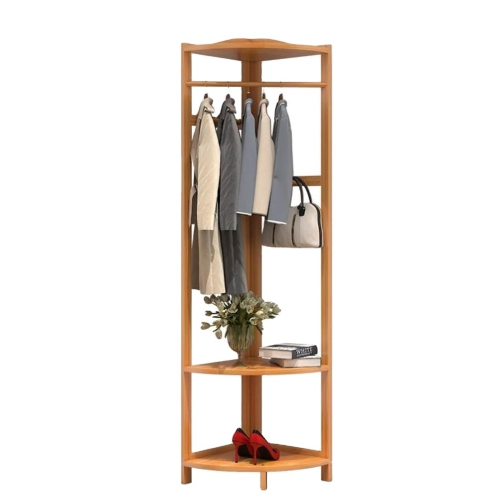 Bamboo Corner Coat Rack Bamboo Bedroom Hanger Home Floor Wooden Rack Simple Modern Multi-Function Shelf