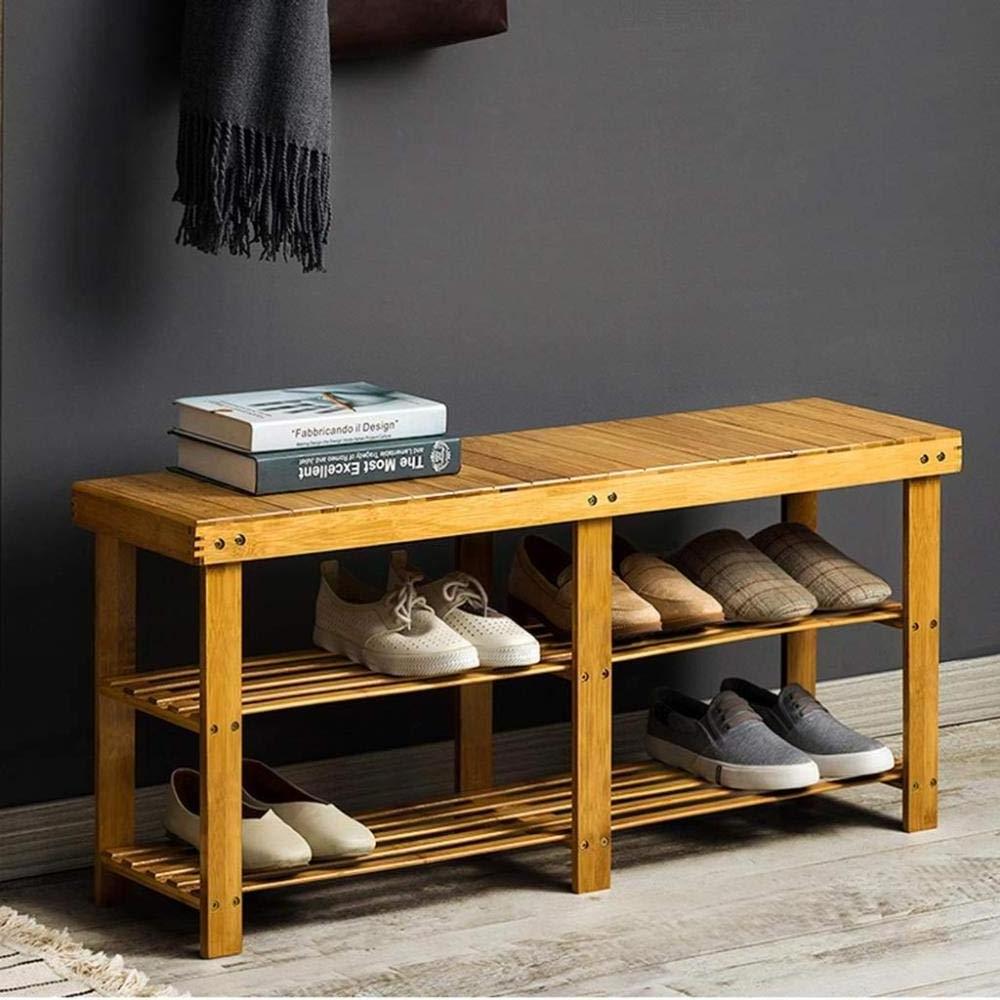 Wooden Bamboo Shoe Bench Entryway 2-tier Shoe Rack Smooth Surface Seat Chair