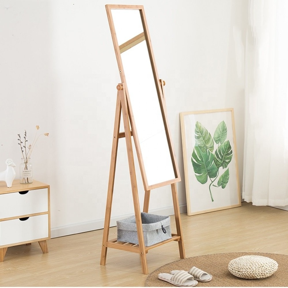 Bamboo Coat Rack Floor-Standing Dressing Mirror