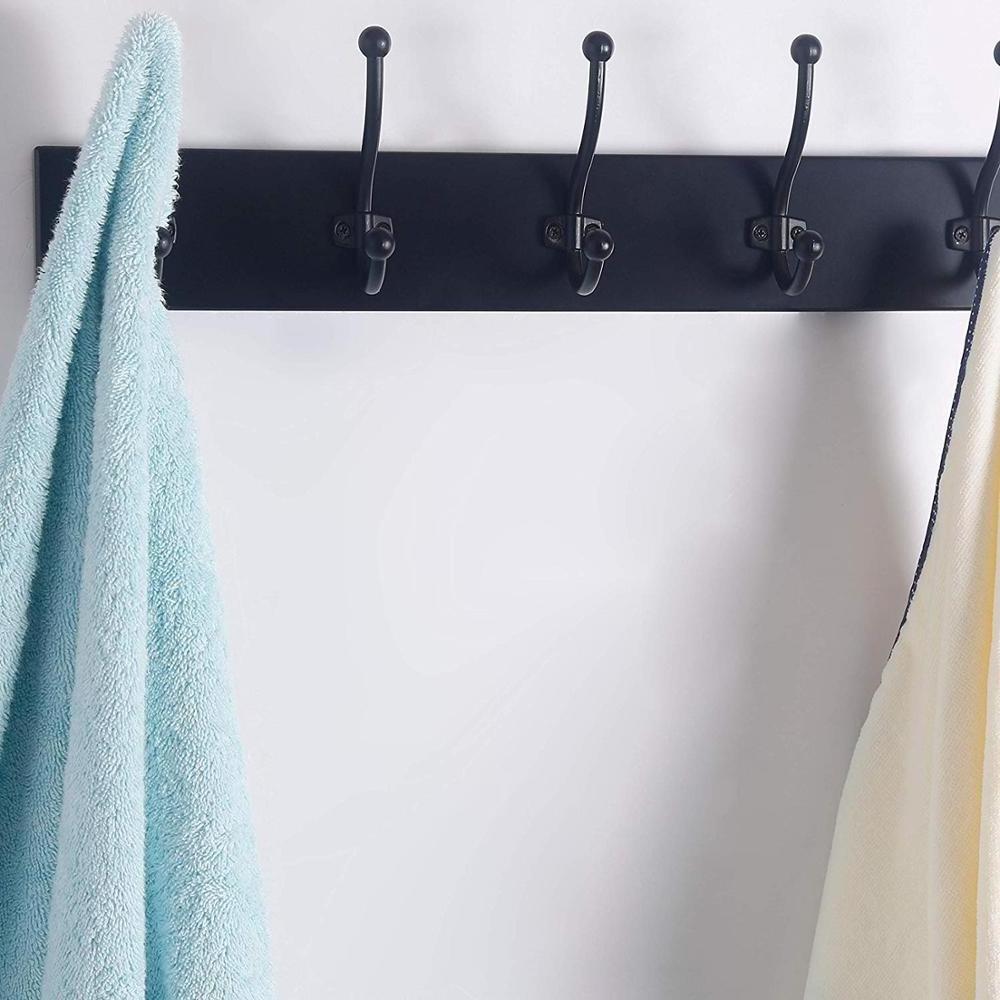 Bamboo Wall Mounted Coat Rack with 5 Dual Hooks for Hanging Coats Towels Hats Keys