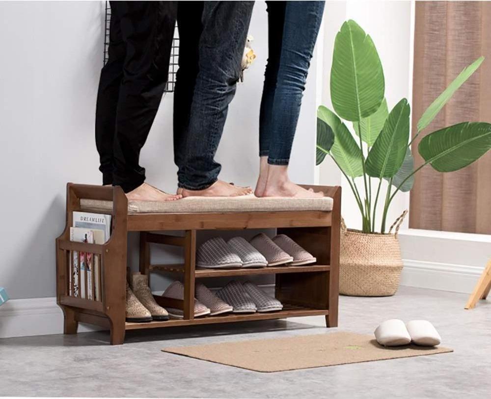 Home Shoe Shelf, Doorway Bamboo Shoes Bench 2 Tier Shoes Rack Boots Rack Magazine Shelf Storage Drawer