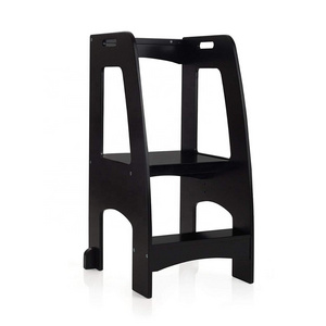 Bamboo Kitchen Helper Kids Learning Stool Child Standing Tower with Adjustable Height Black