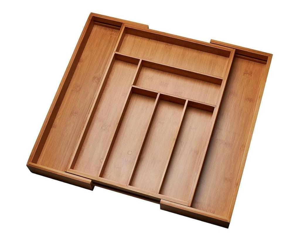 Expandable Bamboo Kitchen Drawer Organizer, Adjustable Utensil Trays 6-8 Adjustable Compartments