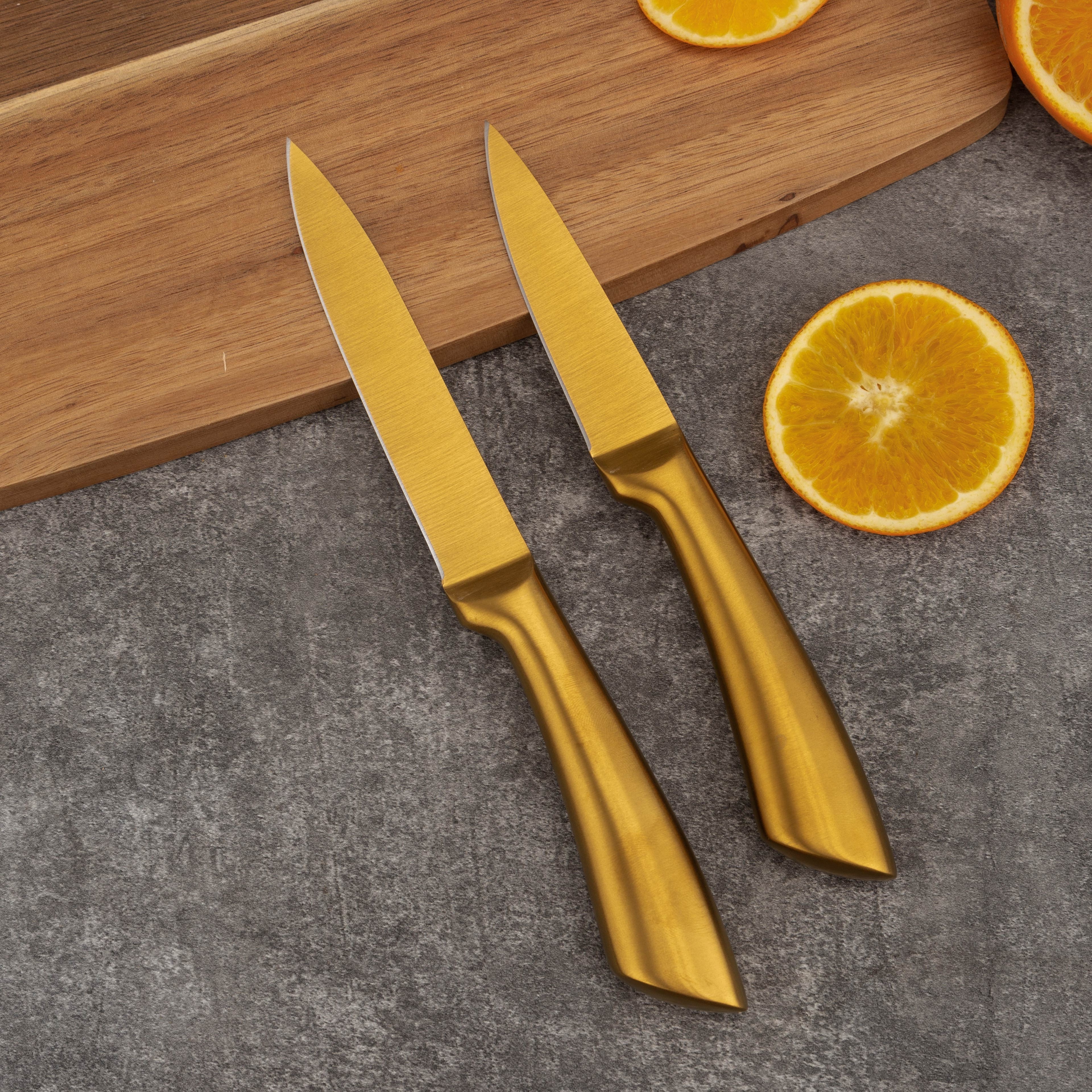 Wholesale Golden Kitchen Knife Set Stainless Steel Blade  With Gold Titanium Coated Chef Knife Set