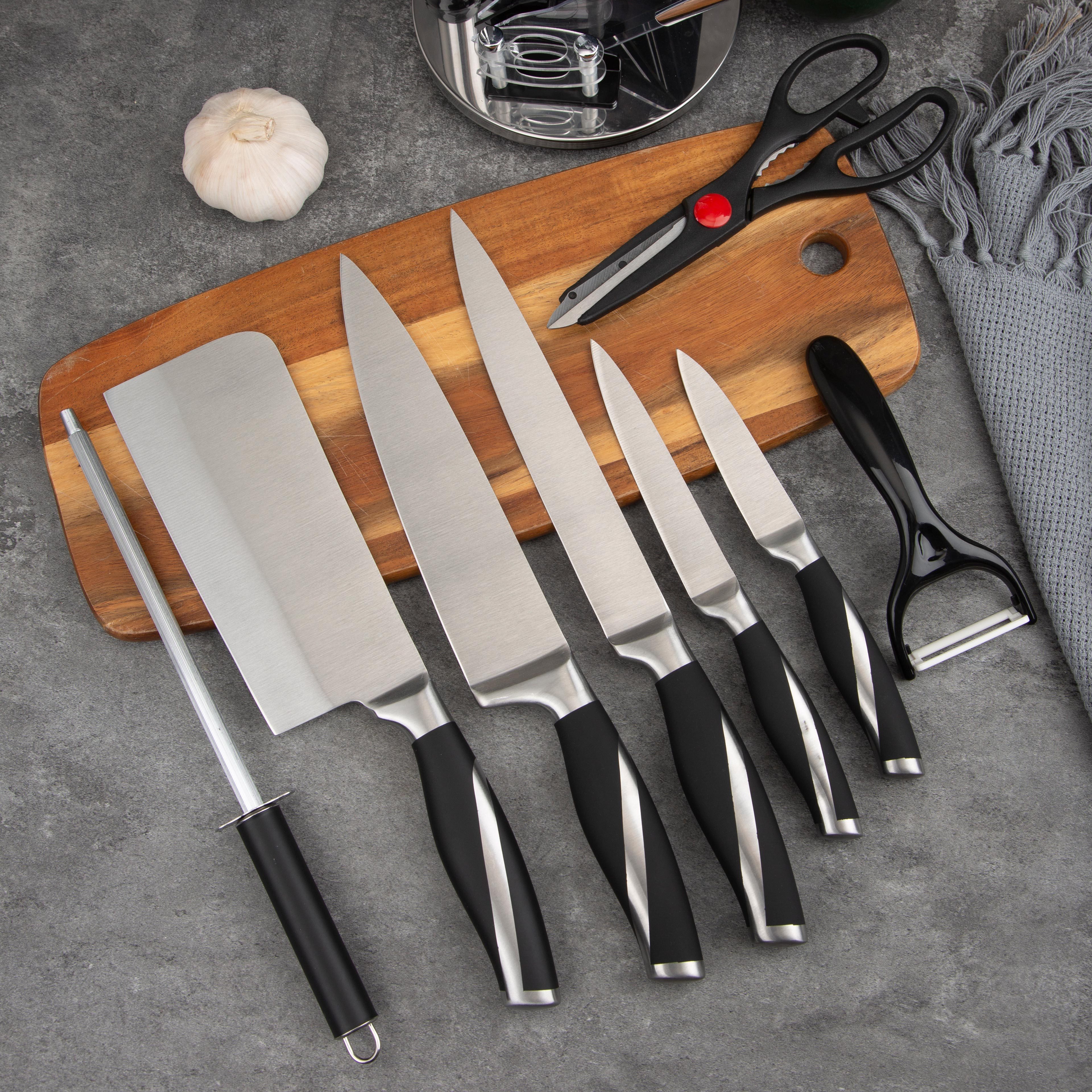 New Design 9 Piece High Quality Carbon Stainless Steel Kitchen Knife Set With Sharpener Acrylic Knife Set Block