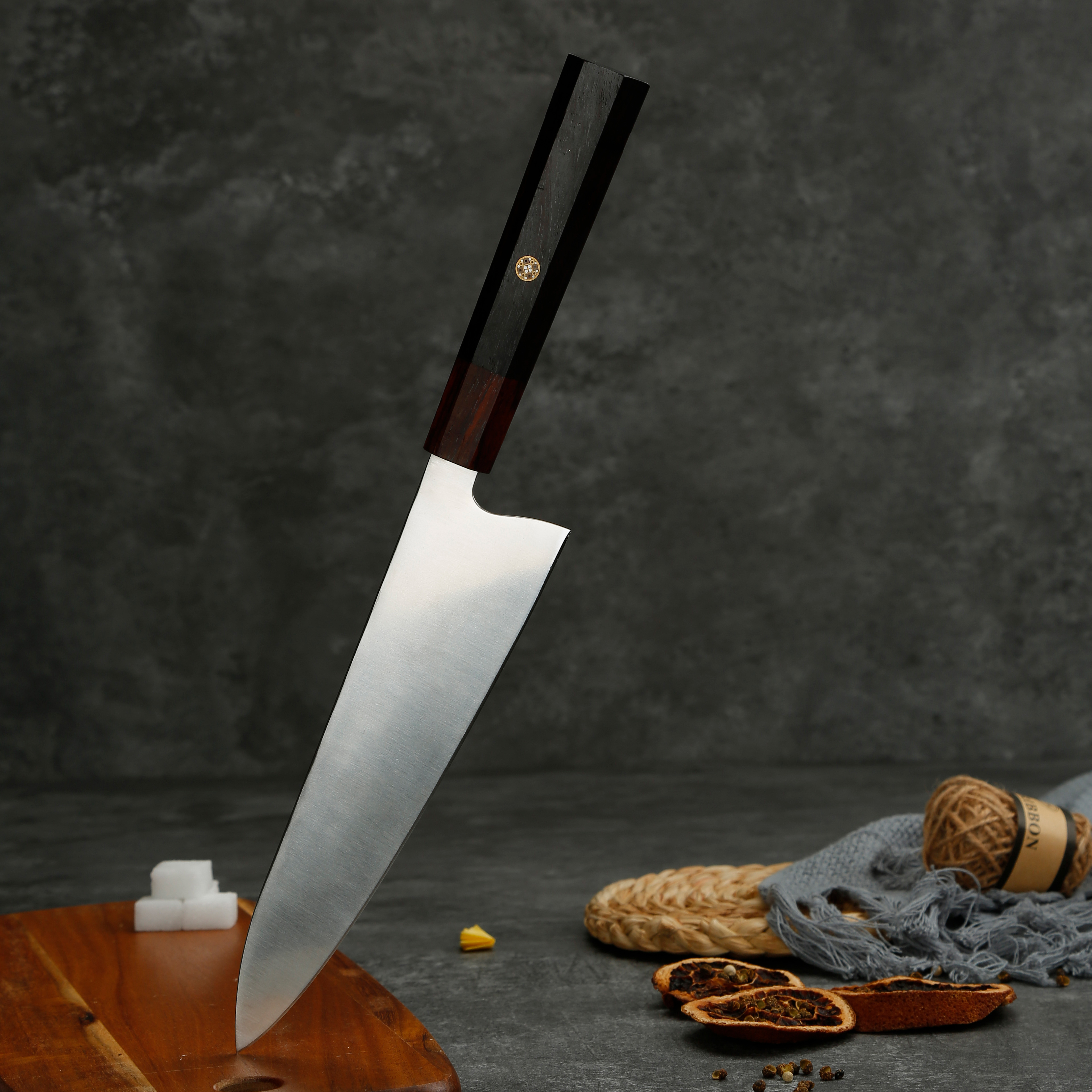 8 Inch Handmade Chef Knife Japanese Kitchen Knives Kiritsuke PRO Slicing Cooking Tools Black Pakka Wood Handle with Gift Box