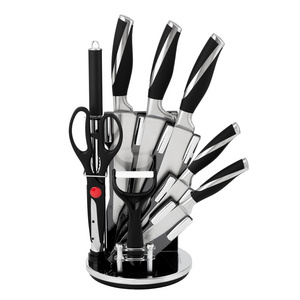 New Design 9 Piece High Quality Carbon Stainless Steel Kitchen Knife Set With Sharpener Acrylic Knife Set Block