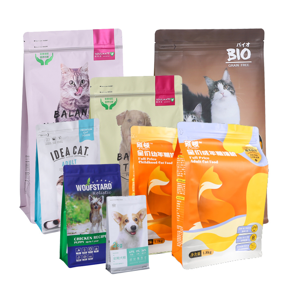 Chinese supplier China customized commercial colour-printed plastic flat bottom 25kg bag of cat and dog nylon food for sale