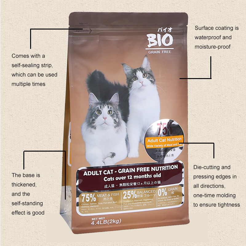 Chinese supplier China customized commercial colour-printed plastic flat bottom 25kg bag of cat and dog nylon food for sale