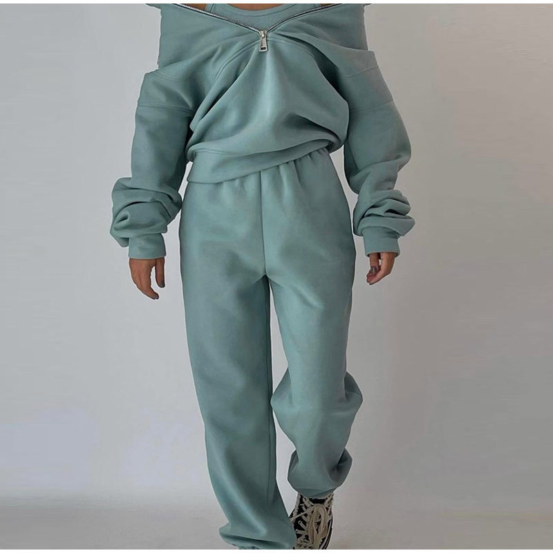 Winter half zipper sweatshirt set women custom cotton two piece joggers women sweatsuits set all sizes