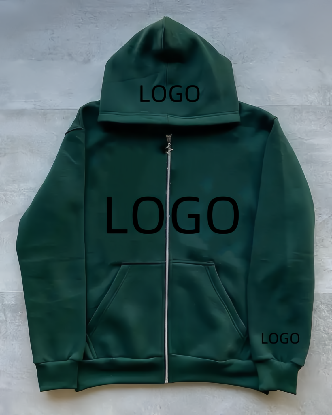 Custom logo oversize zip up 3d puff print hoodie men high quality cotton heavy weight thick GSM 345g hoodie men