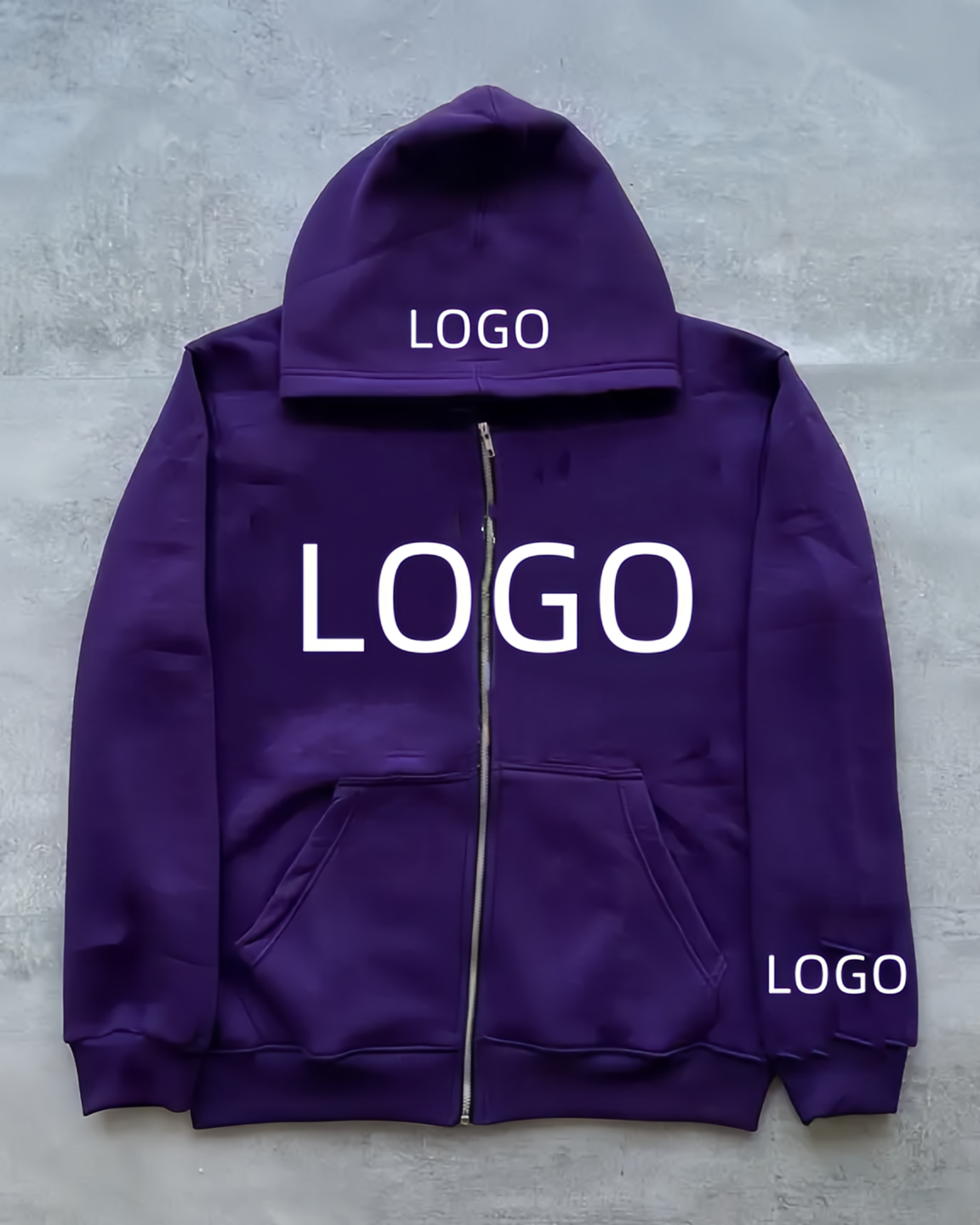 Custom logo oversize zip up 3d puff print hoodie men high quality cotton heavy weight thick GSM 345g hoodie men