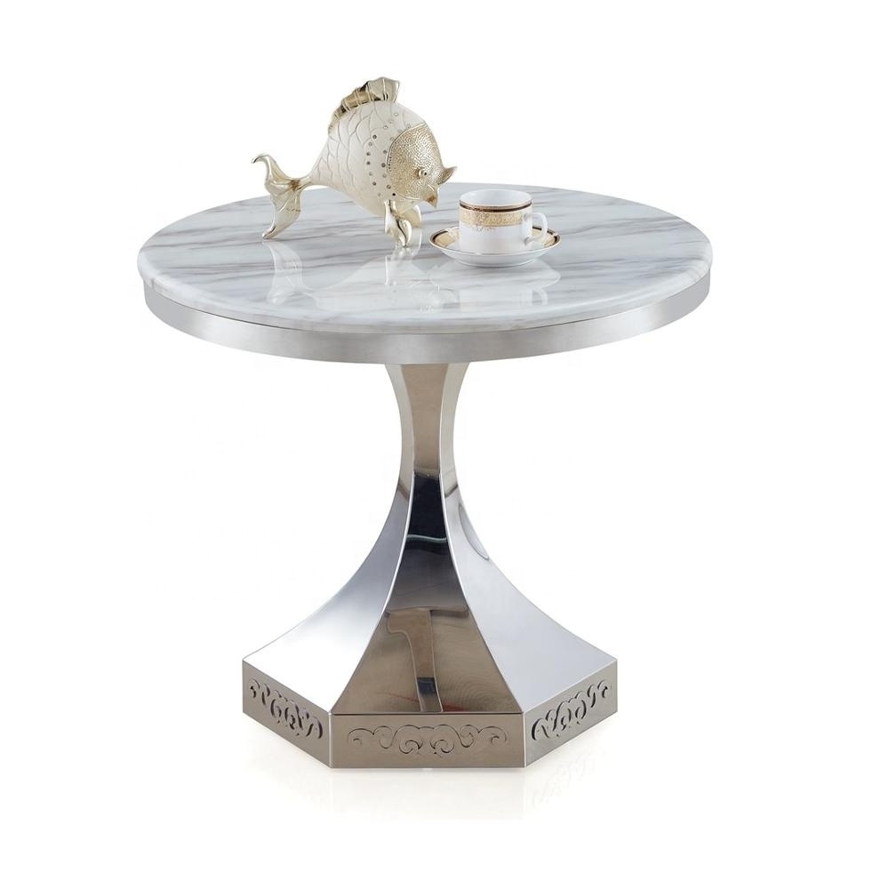 Luxury Visonnaire Living Room Round Side End Table Marble Top Gold Stainless Steel Glass Coffee Table