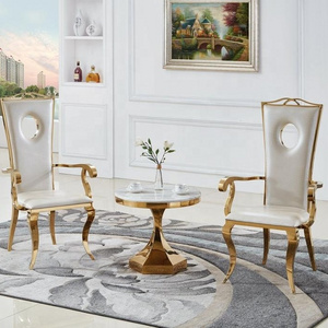 Luxury Visonnaire Living Room Round Side End Table Marble Top Gold Stainless Steel Glass Coffee Table