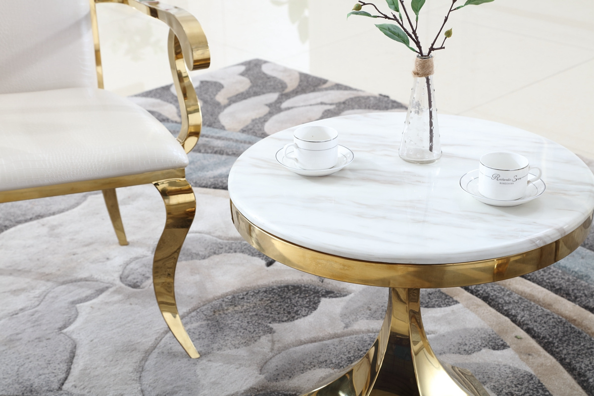 Luxury Visonnaire Living Room Round Side End Table Marble Top Gold Stainless Steel Glass Coffee Table