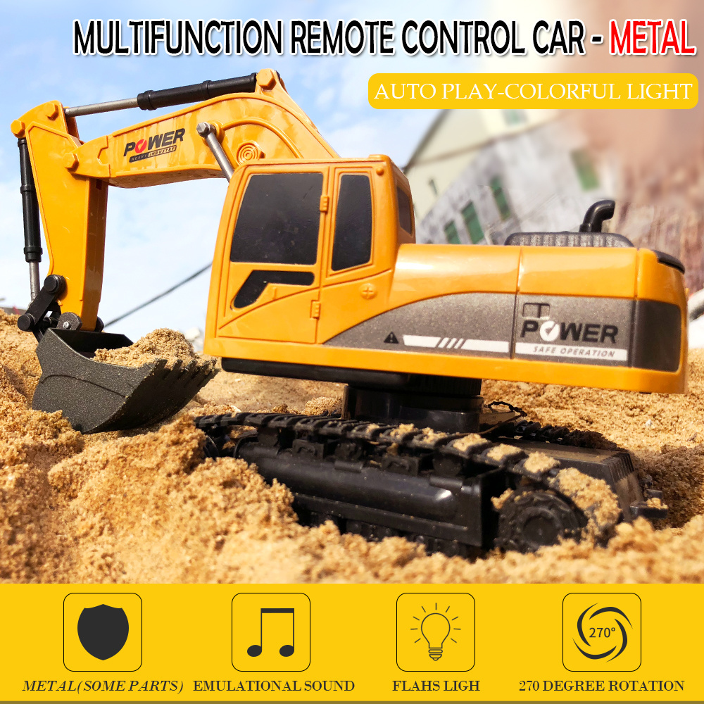 AiJH 2.4GHz Rc Engineering Toy 6 Channels Alloy Excavator Metal Model Toys For Kids Rc Excavator Toys