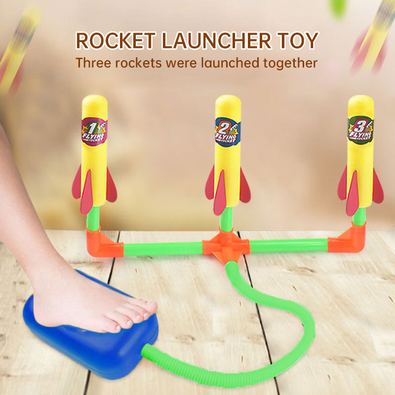 Kids Rockets Launcher With 3 Foam Rockets 3 Launchers Summer Outdoor Games Rockets Jump Set Toy