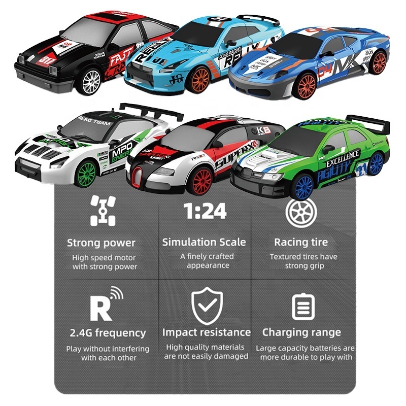 AiJH 1:24 RC Drift Car Carros A Control Remoto 15km/h Remote Control Drift With Replaceable Tires And Obstacles Rc Racing Car