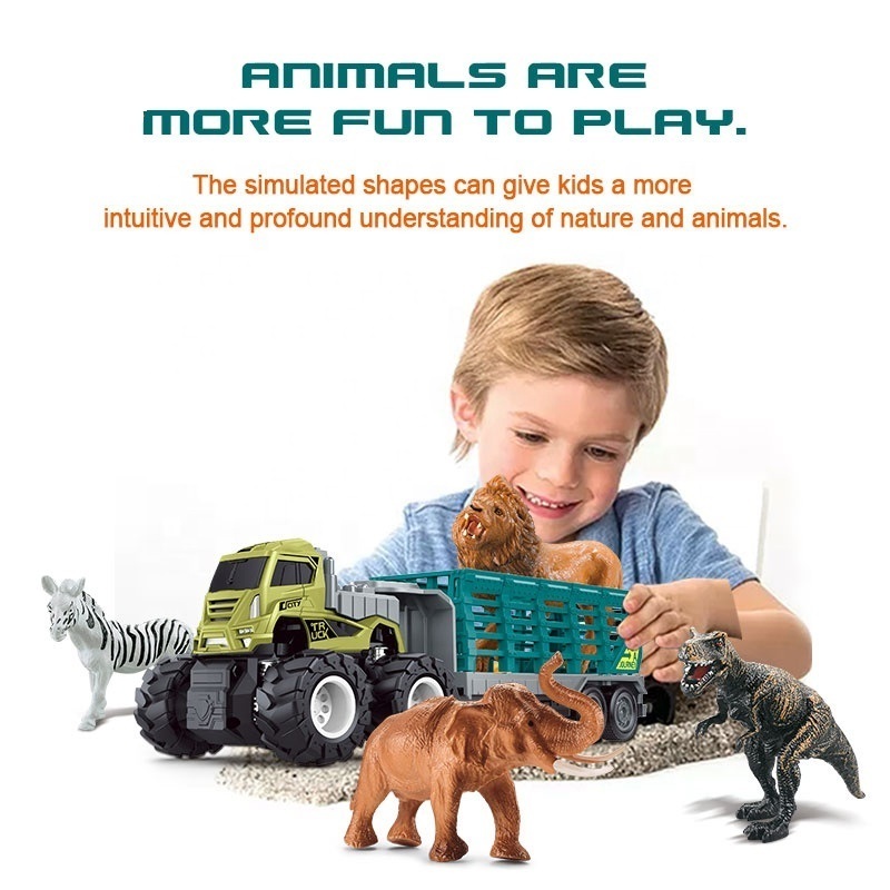 Plastic Assemble Dinosaur Die Cast Transport Truck Toys Model Monster Wild Animal Figures Toy Sets