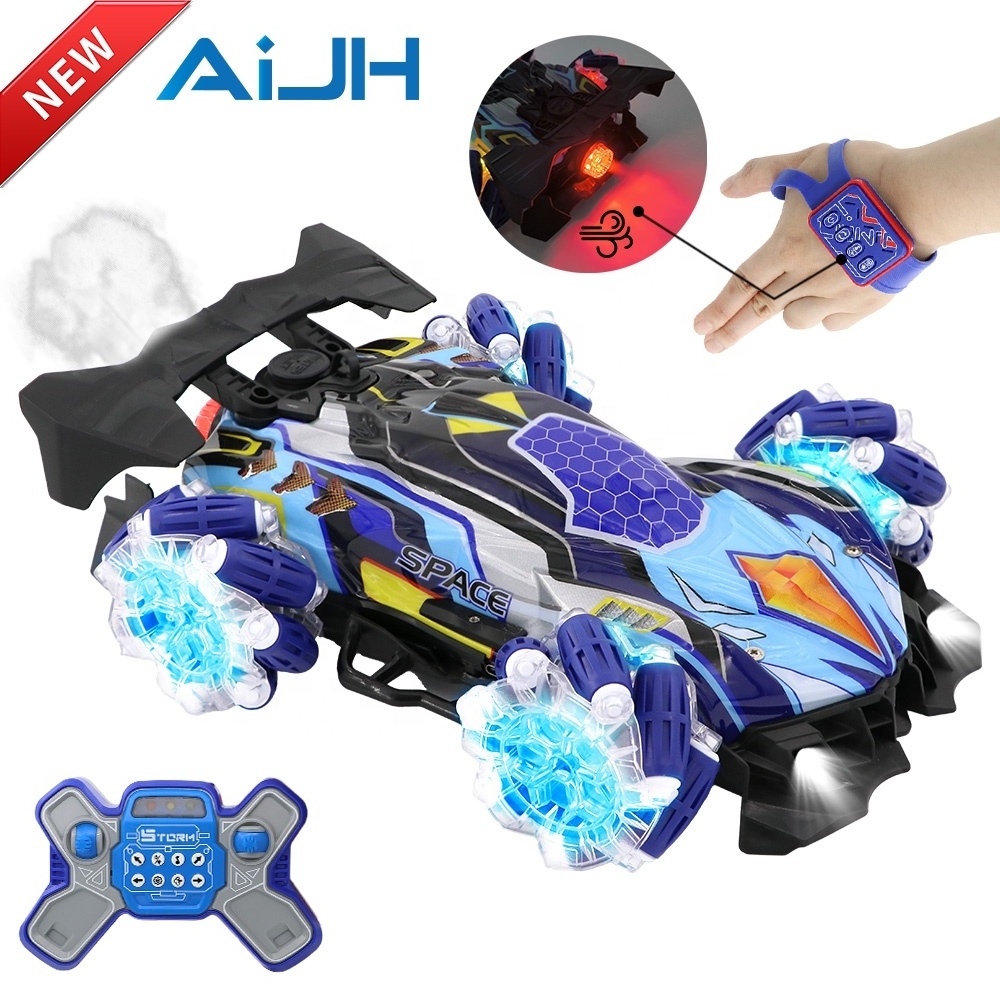 AiJH New Remote Control Car With Led Lights Music Rc Toys 2 Control Mode Toy All Terrains Rc Auto Spray RC Drift Car