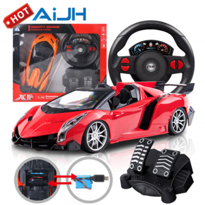 AiJH Remote Control Car With LED Lights Pedals And Steering Wheel Juguete Carros A Control Remoto Coches RC Car Toys