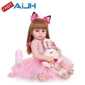 AiJH 45cm Princess Gifts Lifelike Educational Long Hair Teen Girl Set Real Rubber Silicone Baby Love Reborn Dolls