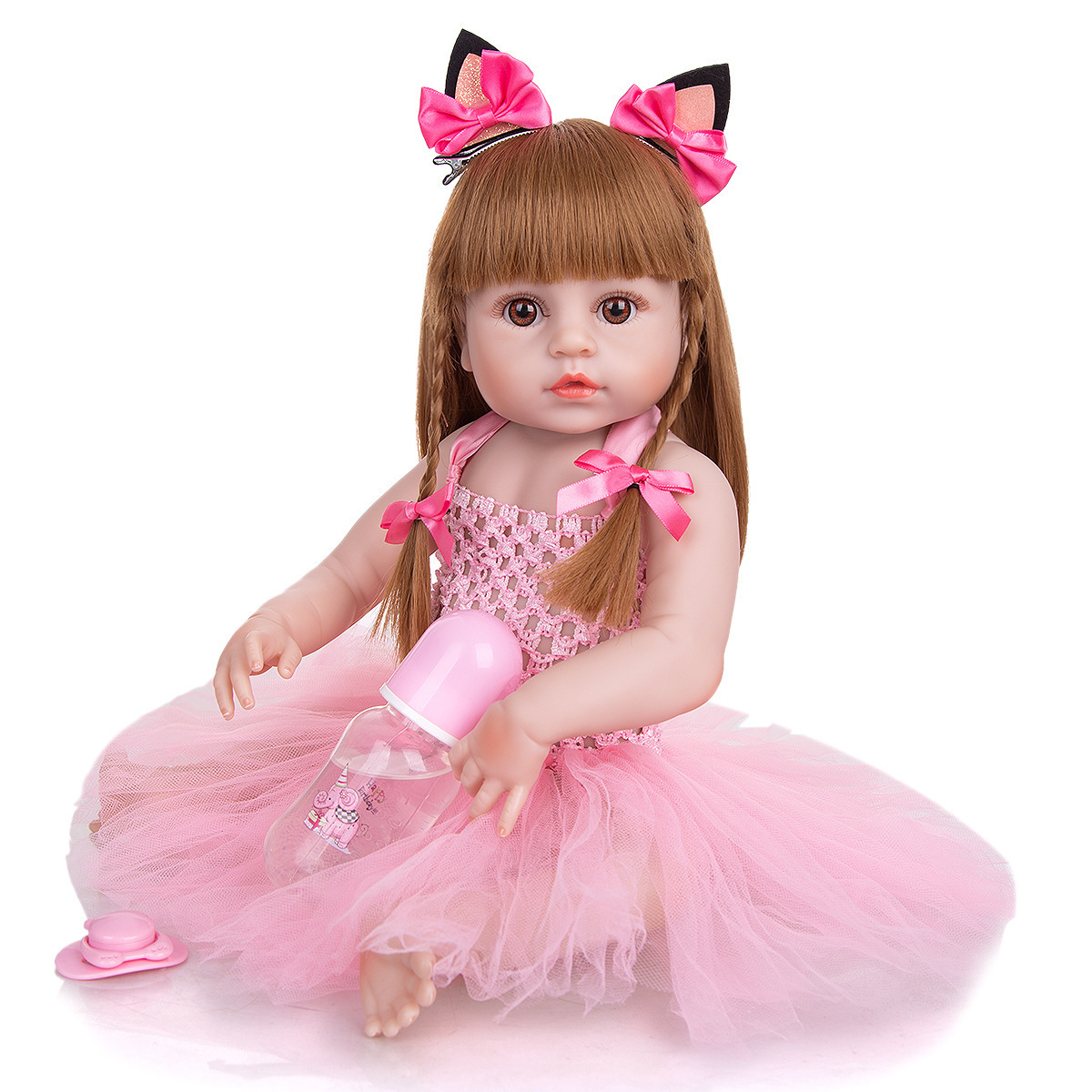 AiJH 45cm Princess Gifts Lifelike Educational Long Hair Teen Girl Set Real Rubber Silicone Baby Love Reborn Dolls