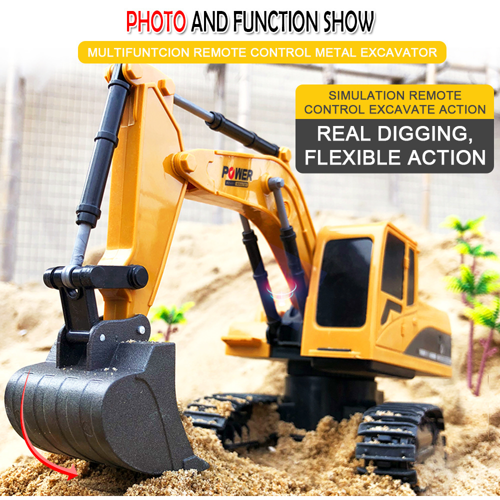 AiJH 2.4GHz Rc Engineering Toy 6 Channels Alloy Excavator Metal Model Toys For Kids Rc Excavator Toys